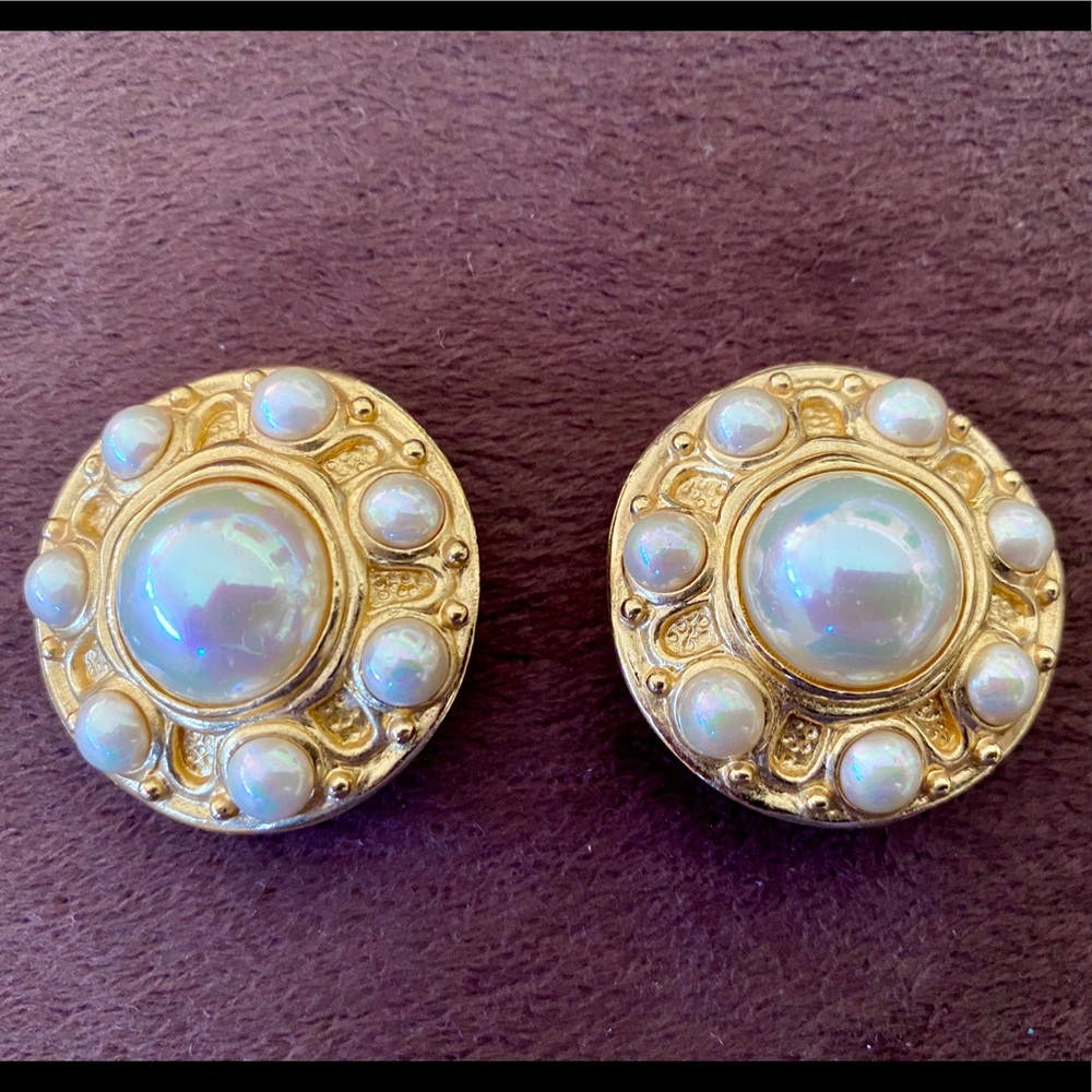 Christian Dior Gilt Faux Pearl Clip On Earrings